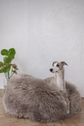 Oval Natural Sheepskin Pet Bed - Greige-0